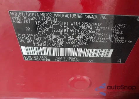 2013 Toyota Rav4 Xle из США, поврежденный, VIN 2T3WFREV5DW062741